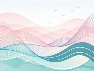 Poster - A modern minimal background featuring smooth, flowing geometric waves in a soft pastel gradient, clean and futuristic