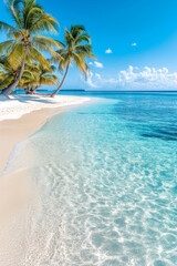 Wall Mural - A beautiful beach with palm trees and clear blue water