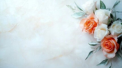 Canvas Print -   A photo of a bouquet of flowers on a white background, with some foliage visible on the side