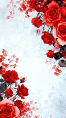 Poster -   A red rose painting on a white canvas with space for text or image