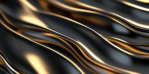 Poster - Abstract gold and black waves, elegant design