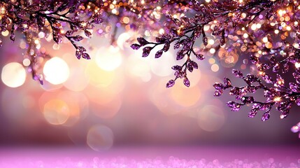 Wall Mural -    a purple-flowered branch in front of a bokeh of lights