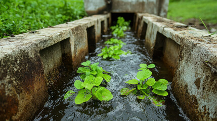 Wastewater, A biofilter system designed for waste cleaning, showcasing a side view with high fidelity detail in a visually appealing format.