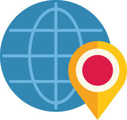 Poster - location pin pointing a specific location on a blue planet earth icon