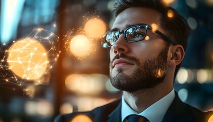 Aufkleber - Thoughtful Businessman with Glasses in Modern Urban Environment