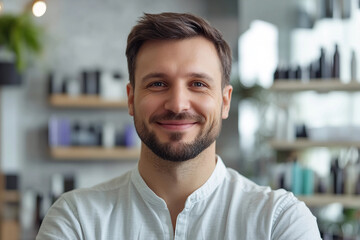 Wall Mural - Young man in a barbershop beauty salon generative ai