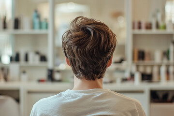 Wall Mural - Portrait of a man after getting a stylish new haircut in a salon generative ai