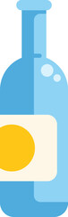 Poster - blue bottle with yellow label standing on white background, flat cartoon vector illustration