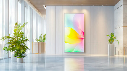 Poster - Bright modern art installation enhances spacious gallery with natural light and greenery