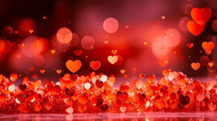 Fototapete - Vibrant red hearts float in a dreamy background creating a romantic atmosphere for celebrations