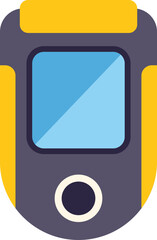 Poster - old mobile phone featuring small screen and single button, isolated over white background