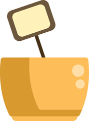Poster - Yellow pot with a blank sign sticking out of it on a white background