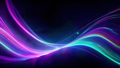 Poster - vibrant neon light wave with dynamic purple and teal streaks on a dark background, perfect for futuristic digital designs

