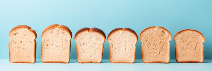 Poster - Textured white bread against a soft sky blue background with light brown accents
