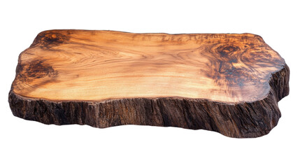 Fototapete - A rustic, natural wood slab with a smooth top surface and a rough, textured bark edge, ideal for a tabletop or display.