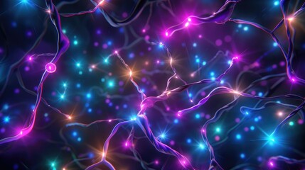 Poster - Vibrant neural connections digital space abstract visualization colorful environment close-up view brain functionality