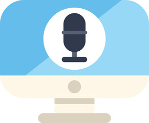 Poster - Podcast recording software displaying microphone icon on computer screen, representing audio content creation
