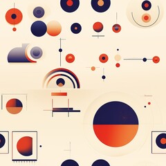 Poster - Pastel geometric shapes  circles, squares, and triangles on a white coordinate system