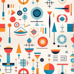 Poster - Geometric shapes in soft pastel colors on a coordinate system against a white background
