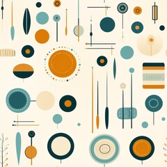 Poster - Simple geometric shapes in soft pastel colors on a coordinate system against a white background