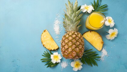 Wall Mural - Refreshing pineapple juice with tropical fruit slices.