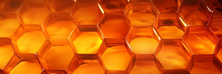 Poster - Translucent honeycomb design  graphite outlined hexagons with vibrant orange background