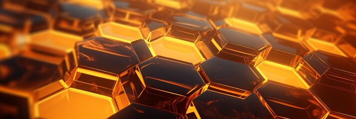 Poster - Translucent honeycomb design  hexagons with graphite outline over vibrant orange background