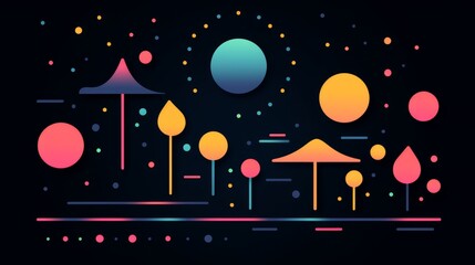 Poster - Galactic orbits  outlined planets and stars in pale neon on the right for depth and simplicity