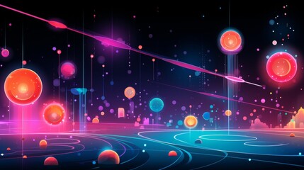 Poster - Pale neon outlines of celestial bodies positioned on the right, creating depth with varied sizes