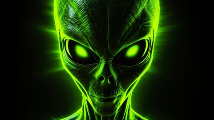 Poster - Minimalist alien silhouette with big eyes and long limbs in pale neon color on screensaver