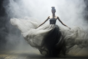 Poster - Dynamic motion of a girl inhaling smoke with abstract blurred background to highlight movement