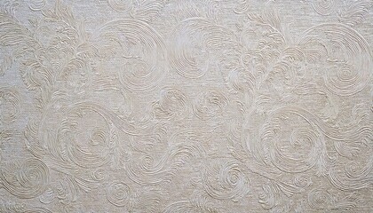 Poster - beige ornamental textured wallpaper with classic stucco swirl relief, embossed vintage floral pattern for elegant interior design