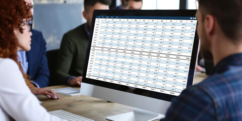 Poster - accounting software on computer screen showing financial statement spreadsheets and account balance 