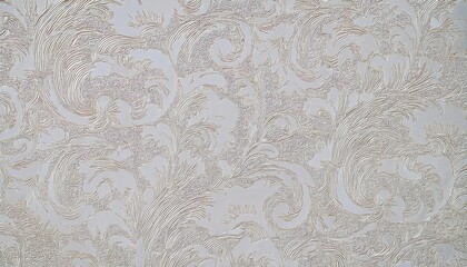 Poster - beige ornamental textured wallpaper with classic stucco swirl relief, embossed vintage floral pattern for elegant interior design