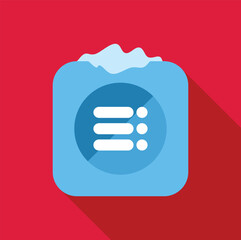 Fototapete - Frozen blue rounded square app icon with three horizontal lines and three dots menu symbol on red background