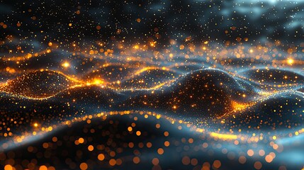 Poster - Glowing Particles Form Wavy Abstract Landscape