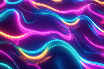 Poster - 3d render, abstract background with wavy lines in neon purple and pink colors made ai generative