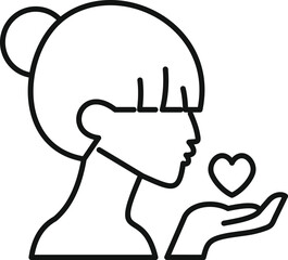 Poster - line drawing of a woman holding a heart in her open hand, symbolizing love, care, and affection