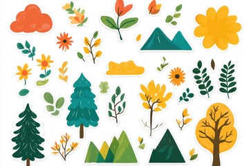 Poster - Colorful collection of nature themed stickers ideal for crafts and creative projects. Generative AI