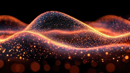 Poster - Abstract Orange and Blue Glowing Particle Wave