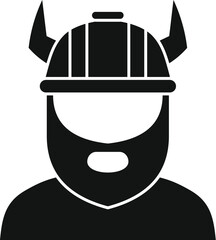 Poster - simple black and white icon of a viking, featuring horned helmet and beard