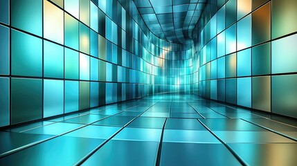Poster - Abstract Turquoise Tile Corridor Design