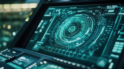 Aufkleber - futuristic control panel displaying complex data visualization with holographic interface in modern 