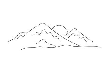 One-Line Pen Drawing of Mountain Landscape: Hand-Drawn Line Art Illustration of Nature. mountain landscape vector illustration