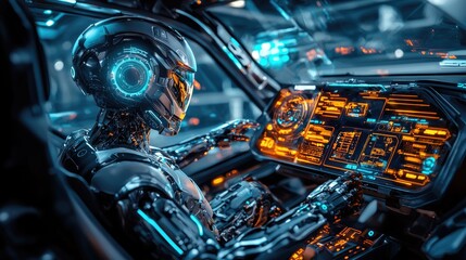 Poster - Futuristic Robot Pilot in a High-Tech Vehicle
