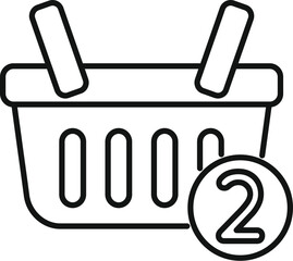Poster - simple line icon of a shopping basket with the number two inside, symbolizing online shopping and e 