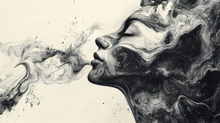 Poster - Emotive artistic expression abstract smoke portrait digital art minimalist environment profile view conceptual imagery