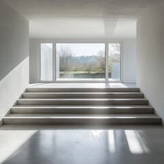 Poster - Modern architectural staircase design contemporary building interior minimalist space natural light tranquil environment