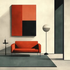 Poster - Modern living room design contemporary interior art and furniture minimalist space eye-level view aesthetic appeal