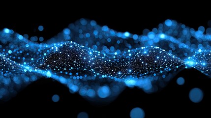 Poster - Abstract Blue Light Wave Glowing Particles Background